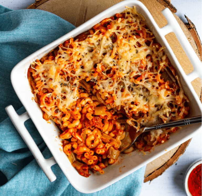Gratin de pâtes au poireau, chorizo et mozzarella