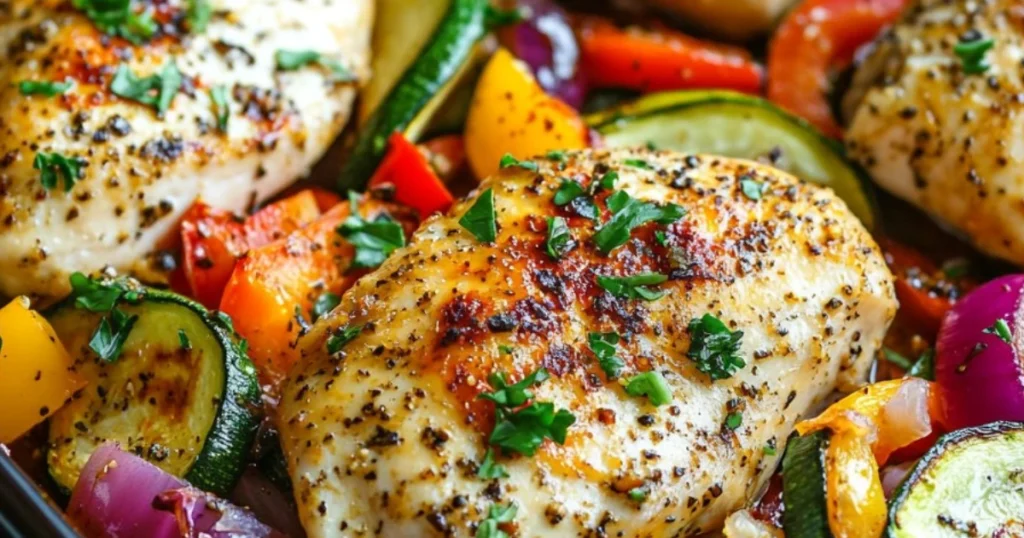 blancs de poulet rôtis sur lit de légumes